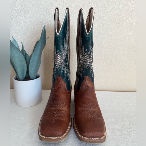 Ariat Sienna Brown/Teal Western Cowboy Boots - Picture 3 of 13